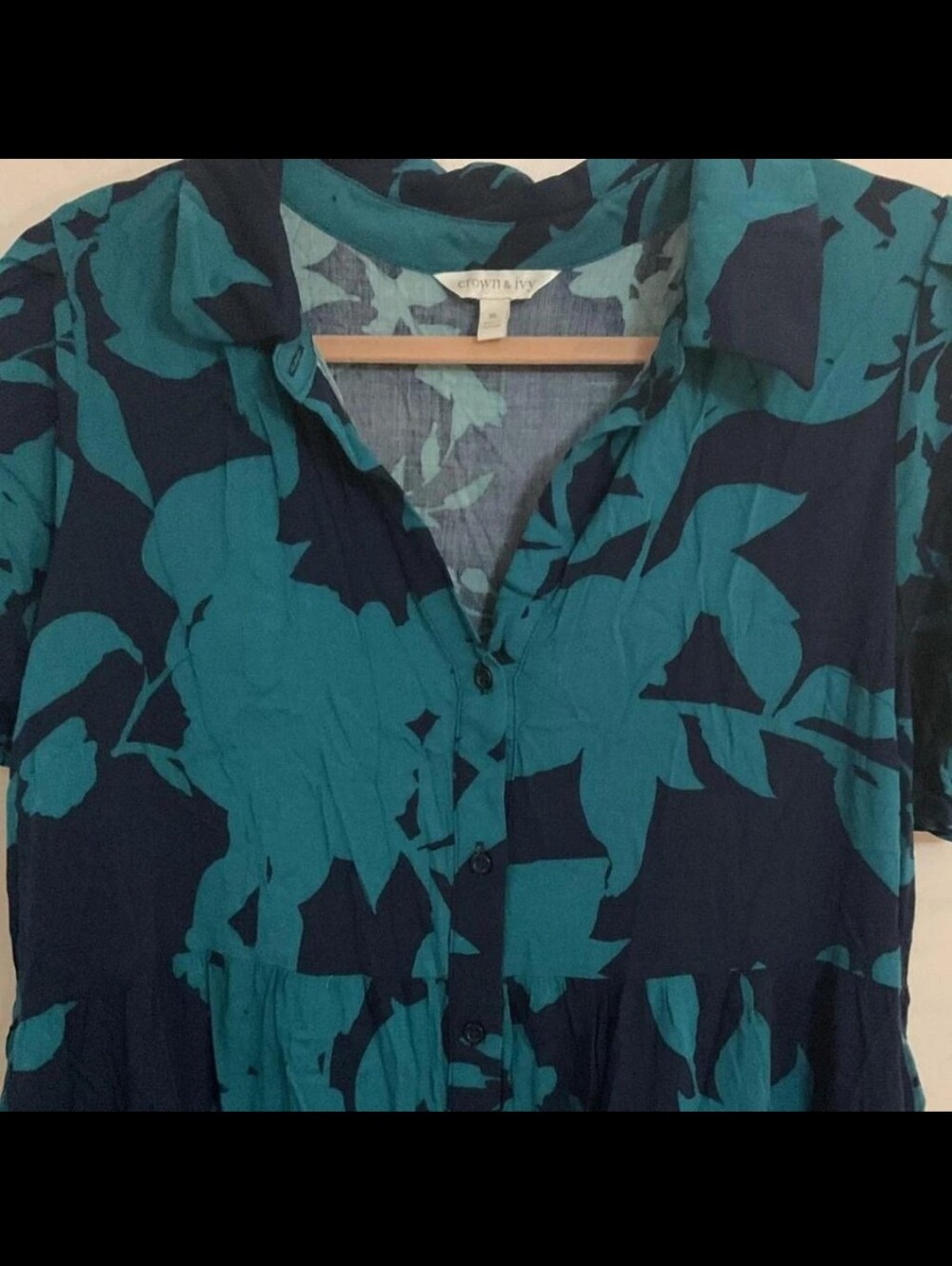 crown & ivy Teal and Navy Floral V-Neck Midi Dress XL - Picture 3 of 4